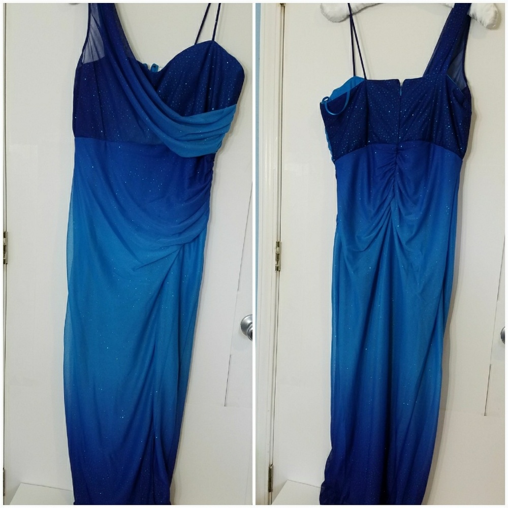 CCO NWOT Sparkly Blue Formal Dress with Split